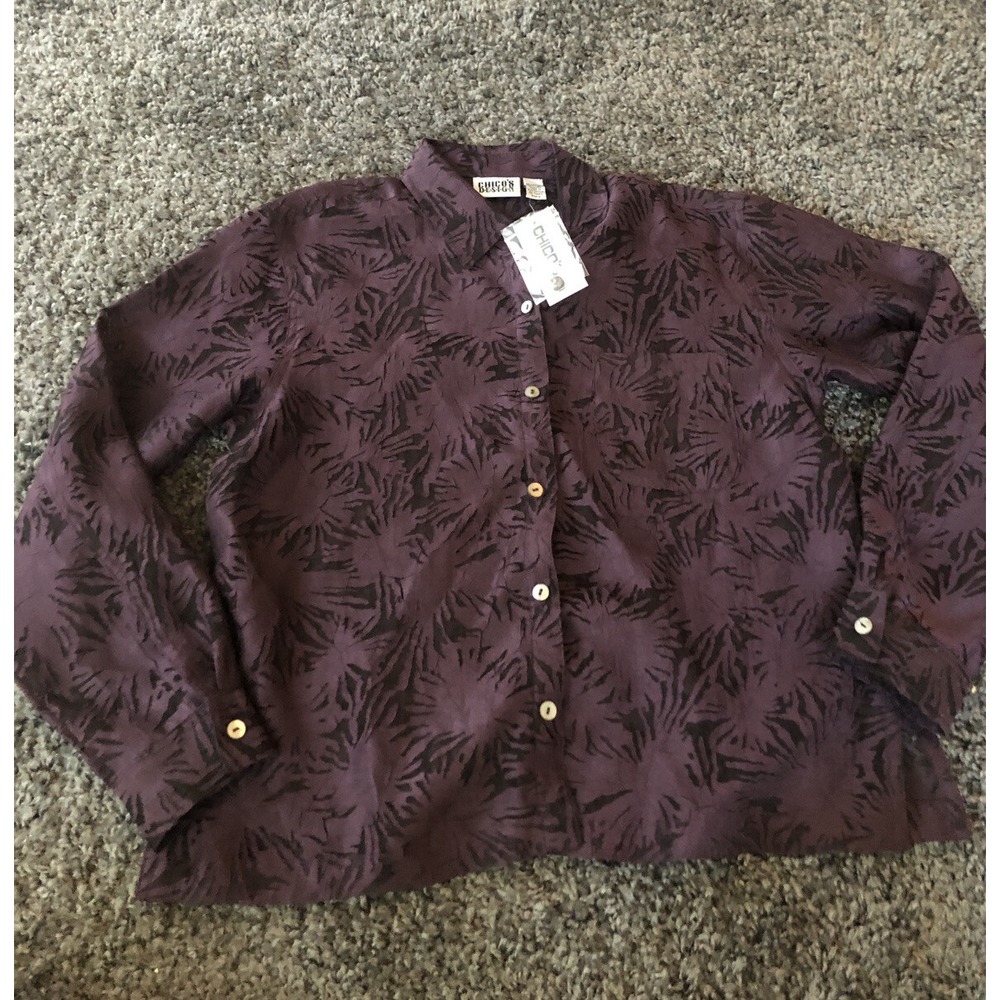 Chicos Womens 0 Plum Purple Mosaic Burnout Rayon Tunic Blouse Top 401000173488
